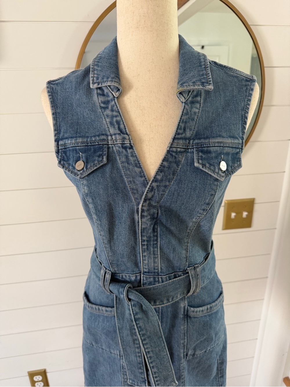 PAIGE Light Blue Denim Sleeveless Tie-Waist Mini Dress - Picture 4 of 15